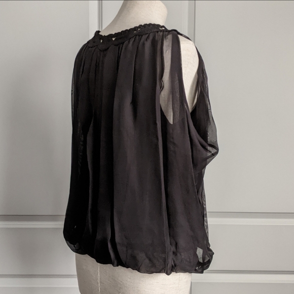 Leon Max Blouse 100% Silk Sleeveless Embroidered Sheer Overlay Lined Black L NWT - Picture 6 of 15